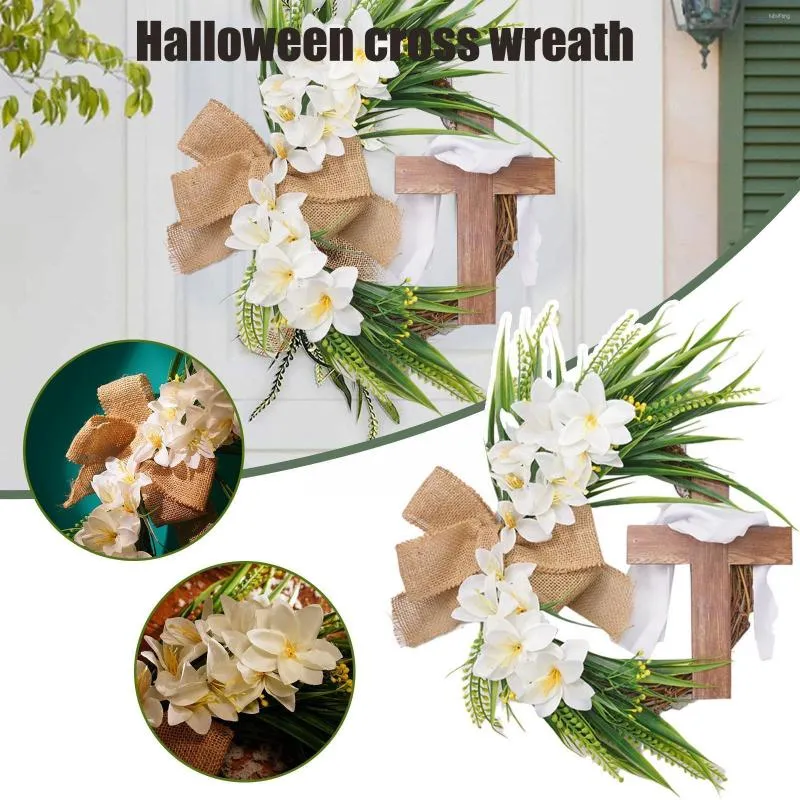 Dekorativa blommor Påskkrans med korsburlap Bow Rustic Spring Door Wall Farmhouse Front Gift Decor Home H2A6