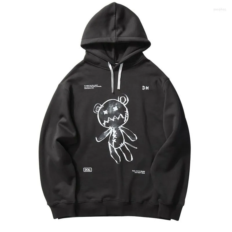 Heren Hoodies 2022 Mens Fashion Outwear Tops Harajuku Toy Bear Print Hooded Sweatshirts Streetwear Hip Hop Casual pullover