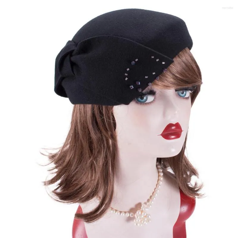 Berretti Lawliet Womens Ladies 1940s Vintage Look Wool Felt Tam Beret Casque Cocktail Hat Fascinator A556