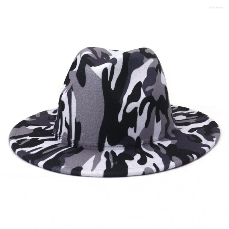 Berets Grey Fedoras Camo Fedora Hat Men Panama Top Cap Unisex Military Color Large Brim Party