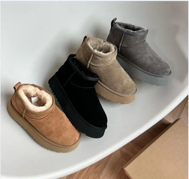 Women s Warm Fur Lined Suede Ankle Boots Platform Winter Snow Boots Slip On Thick Bottom Casual Shoes 2024