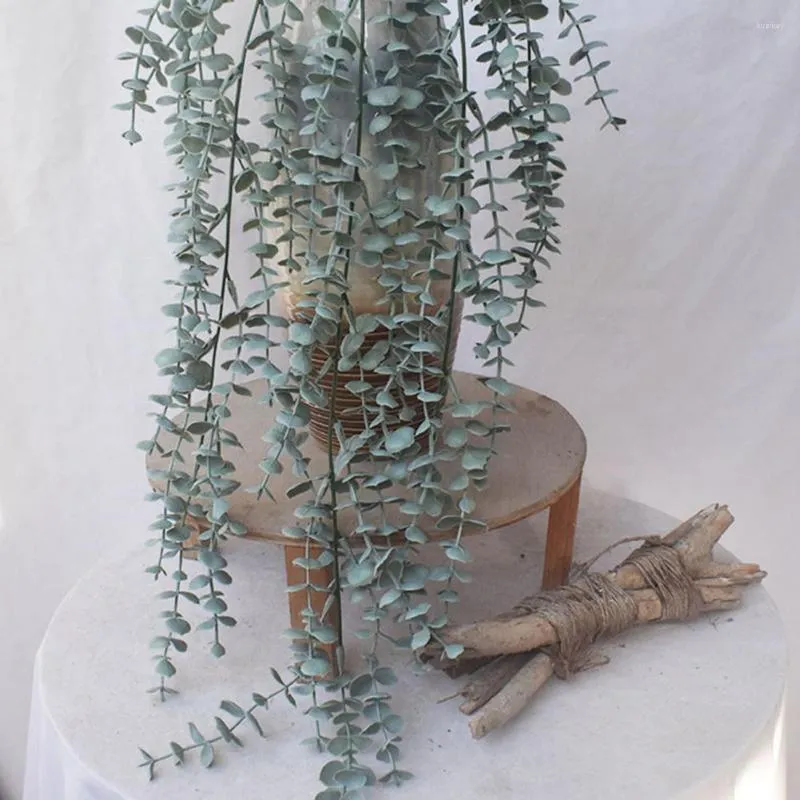 Fiori decorativi 1 bouquet di rattan finto che mantiene la freschezza realistico 5 foglie di vite artificiali di eucalipto verde biforcuto appeso decorazioni per la casa da parete