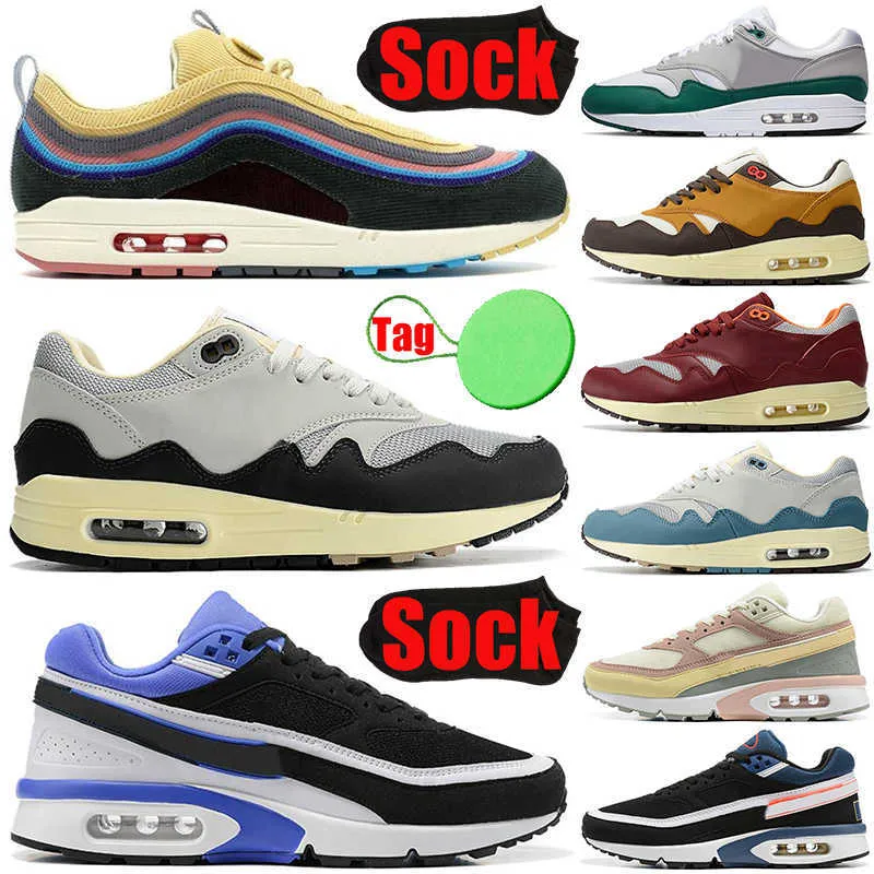 Z skarpetą Tag Sean Wotherspoon 1 87 BW Buty do biegania Patta Waves Mężczyznę Kobiety Hałas Aqua Rush Maroon Stone Lyon Mens Trainers Sports