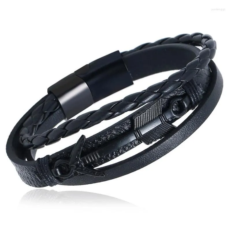 Pulseiras de charme pulseira retrô de várias camadas de aço inoxidável de aço inoxidável jóias masculinas