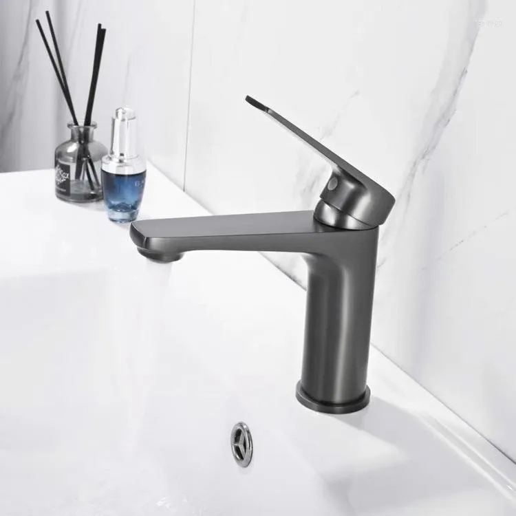 Grifos de lavabo de baño Pistola Gris Lavabo de cobre fino y grifo frío Carrete de cerámica