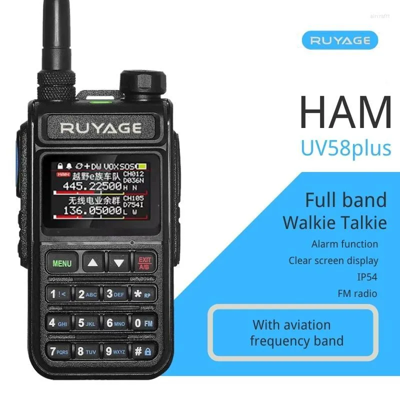 Talkie-walkie Ruyage UV58Plus 6 bandes amateur jambon radio bidirectionnelle 999CH bande aérienne VOX DTMF SOS LCD couleur Scanner Aviation
