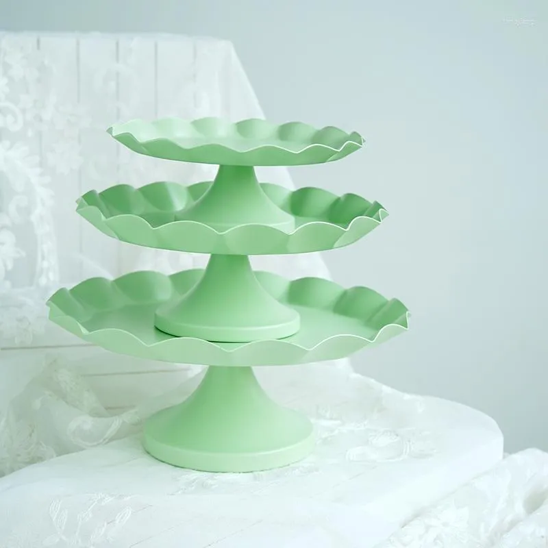 Bakeware Tools SWEETGO Wave Edge Cake Tray Cupcake Stand Backing Macaroon Green Waterproof Plate Home Decoration For Party Dessert Table