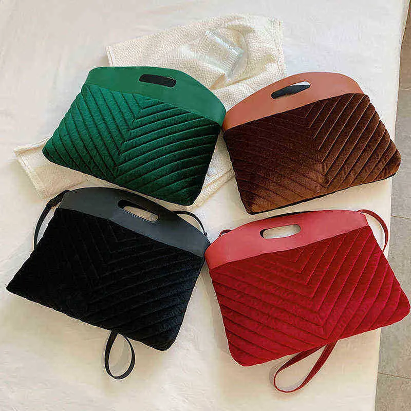 Högkvalitativ stor kapacitet Tote Minority Bag Brodered Wire Checkered Velvet Single Shoulder Women's Bag 220616