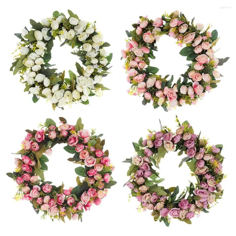Decorative Flowers Faux Wreath Artificial Green Leaves For Front Door Wall Window Wedding Party Patio Decoration