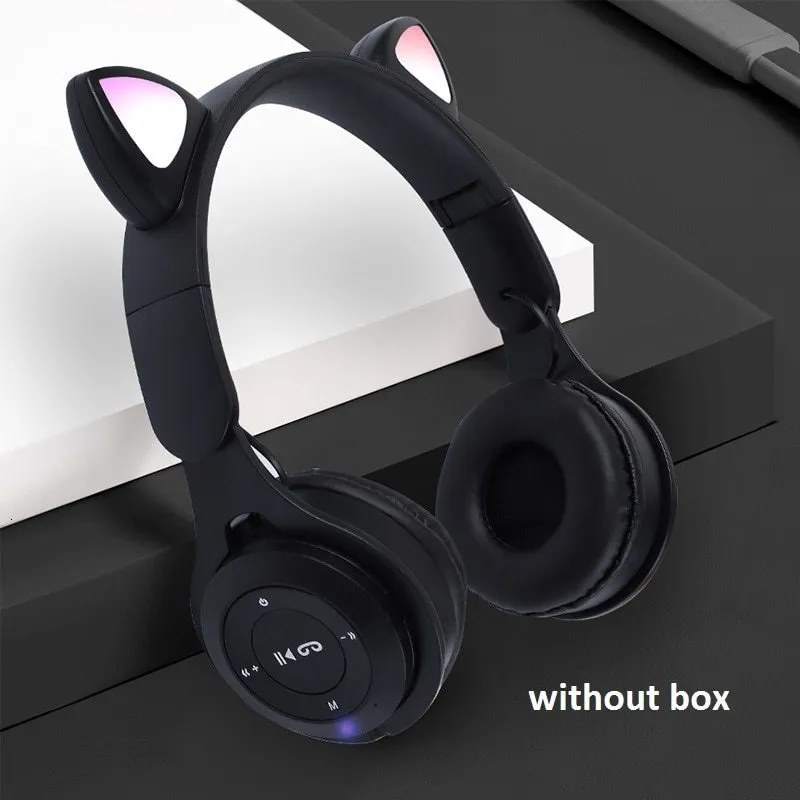 Auriculares inalámbricos con orejas de gato para niño y niña, audífonos con  luz Flash, Micrófono, Control LED, estéreo, música, teléfono, Bluetooth,  regalo