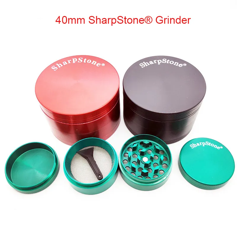 Vente en gros 40mm 4 couches mini pas cher ZIcn alliage Marque Flat Top coloré SharpStone tabac Grinder CNC métal Sharp Stone fumer broyeur d'herbes sèches