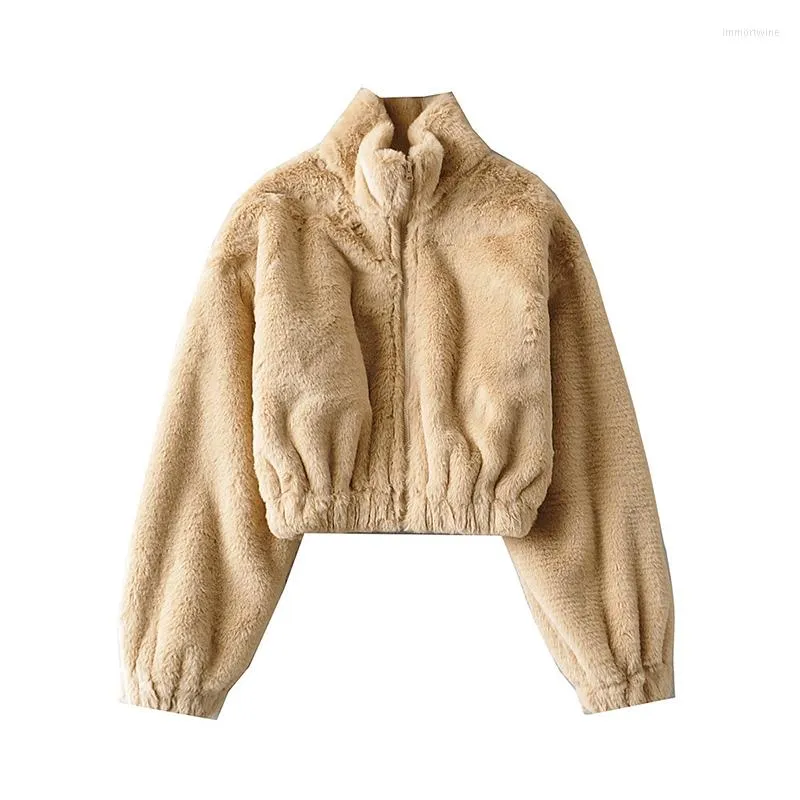 Women's Fur Loose Imitation Furry Coat Women Clothes Autumn Winter Thickening Half Turtleneck Zipper Short Jacket Warm Top Korean Style