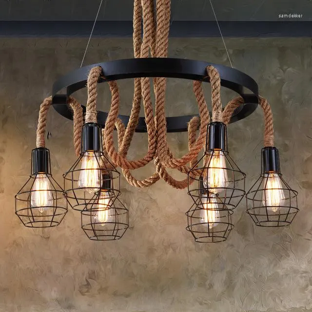 Pendant Lamps Retro Rope Industrial Lights LED Kitchen Lamp Bedside Hanging Ceiling Lighting Fixture MING