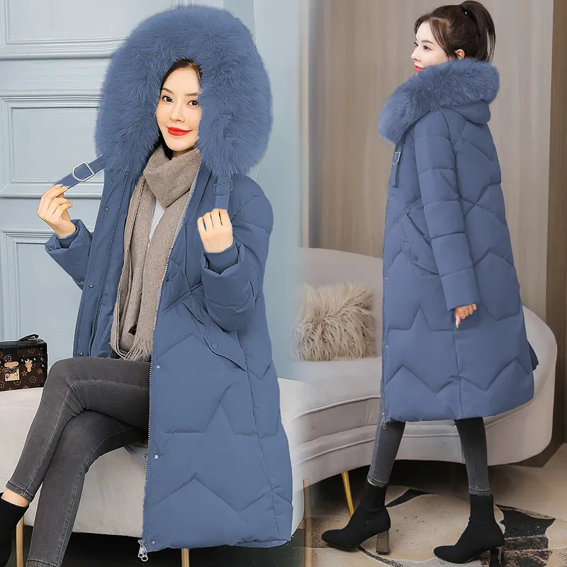 QNPQYX nouvelle mode Parkas d'hiver femmes blanc grande fourrure à capuche épais vers le bas manteaux x-long femme vestes manteau mince chaud vêtements d'hiver