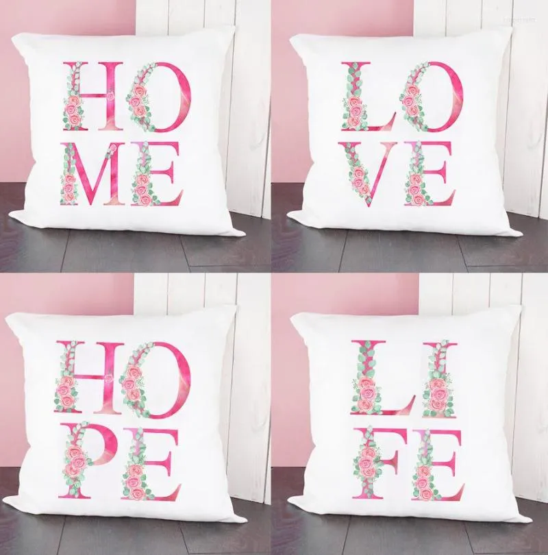 Cuscino Monogramma floreale Getta cuscini Fodera per lettera Home Love Cover Divano Cojines Decorativos Para Sofa Decor