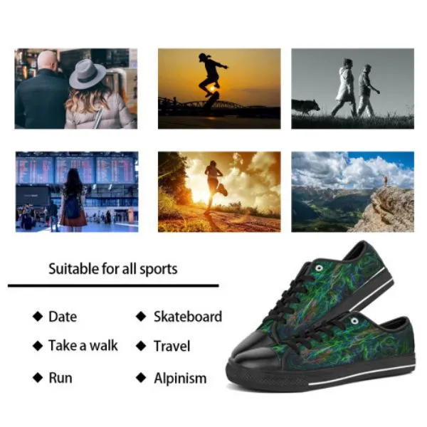 GAI Homens Sapatos Personalizados Tênis Pintados À Mão Lona Das Mulheres Moda Preto Verde Baixo Corte Respirável Caminhada Jogging Mulheres Treinadores