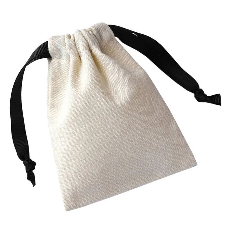 White Canvas Cotton Bags with Ribbon Drawstring Christmas Gift Wedding Package Pouch for Wedding