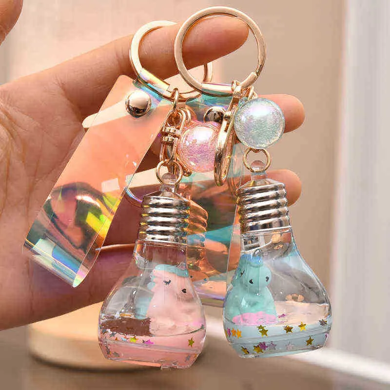 Keychains Cute Fashionable Unicorn Anime Doll Keychain Acrylic Creative Light Bulb Charm Keychain Couple Gift Bag Mobile Phone Keychain T220909