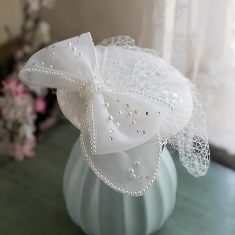 Coiffes 2022 Mode Vintage Chapeau De Mariage Avec Perles Perles Blanc Chapeaux De Mariée Accesorios Para Boda Chapeau Mariage