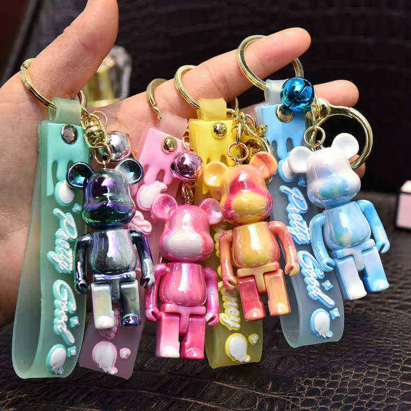 Keychains Creative acrylic standing bear keychain cartoon cute two-color violent bear car key chain bag ornament T220909