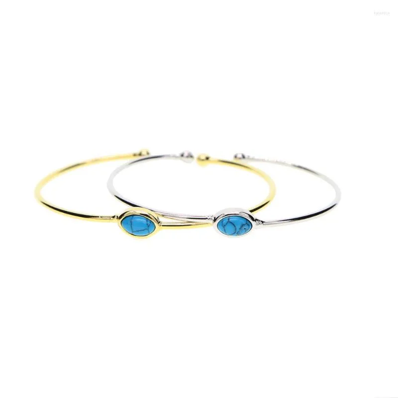 Charm Bracelets 2022 Fashion Retro Blue Oval Semi-precious Cz Adjustable Big/small Open Gold Silver Color Cuff Bangles Women Jewelry Gift