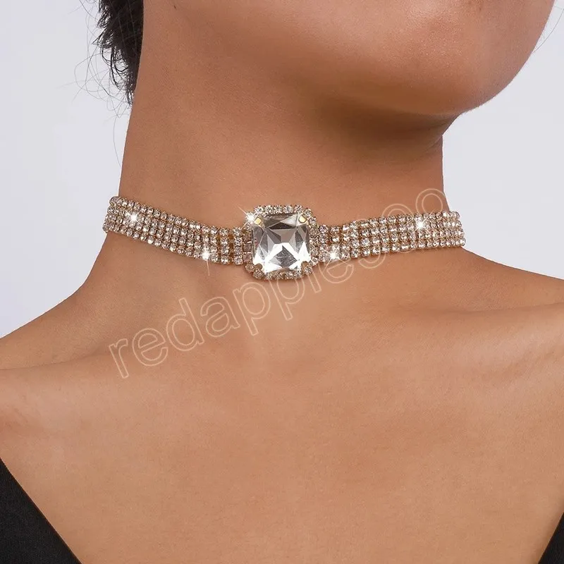 Exquisite große glänzende Strass-Halskette für Frauen, Hochzeit, Braut, sexy kurze Schlüsselbeinkette, Halsschmuck, Party-Geschenke
