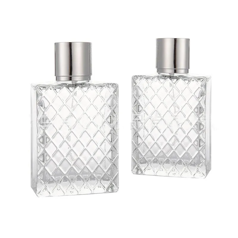 Refillable Square Spray Bottles 100ml Transparent Glass Perfume Atomizer Empty Bottle Portable