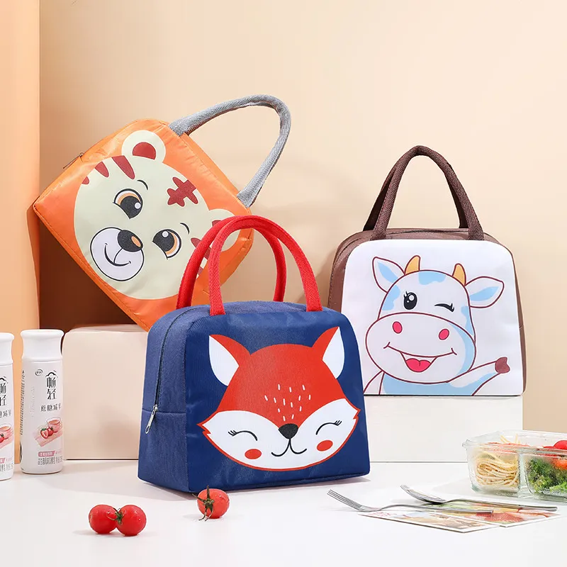 Cute Cartoon Milk Lunch Box Insulated Meal Snack Food Container For Boys Girls School Work Travel Picnic Lunch Tote Bags