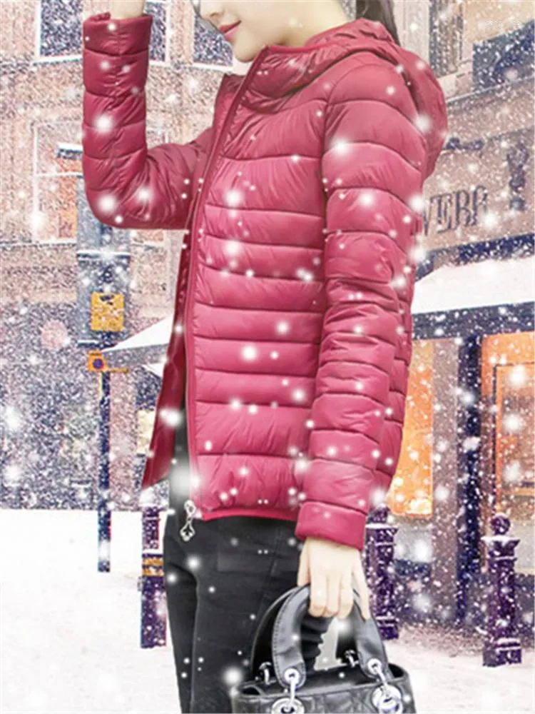 Trench da donna Piumino invernale con cappuccio per le donne Moda Piumino Cappotto con cerniera rossa Autunno Donna 2022 Vestiti Caldi giacche nere 5