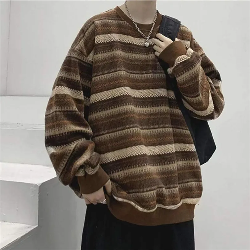 Heren Truien Vintage Gestreepte Mannen Herfst Lange Mouw Oversize Gebreide Trui Hip Hop Ulzzang BF Unisex Koppels Winter Truien Tops 221115