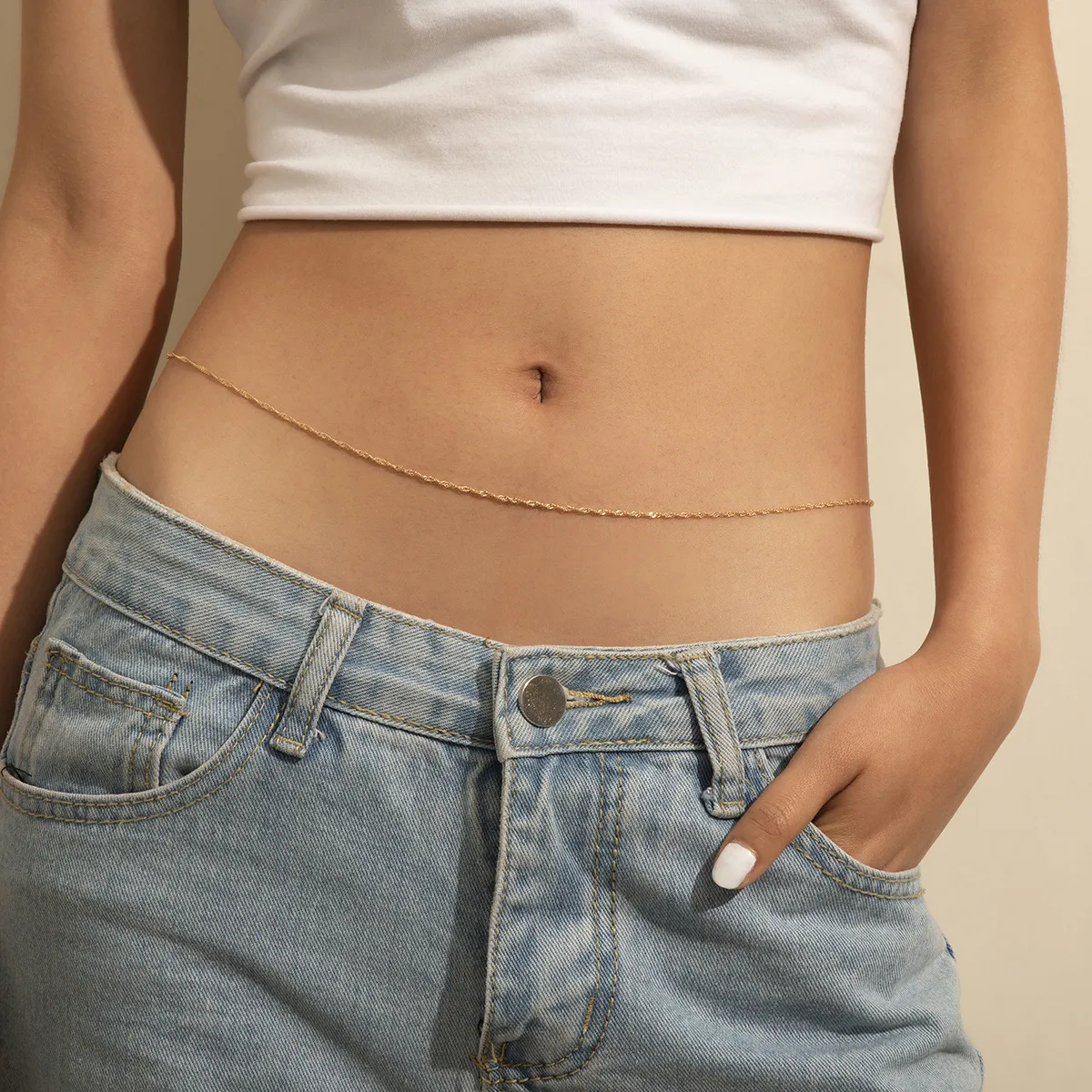 Correntes de barriga para biquíni na praia de dança de praia show jóias corporais de corda para mulheres cor de ouro