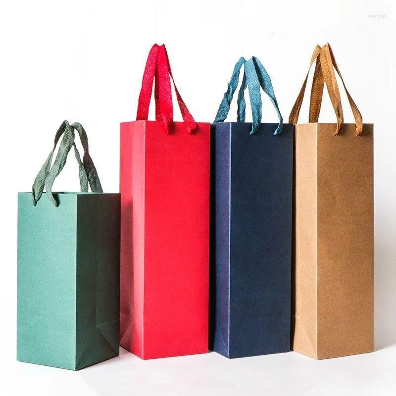 Gift Wrap 15pcs Paper Red Wine Bottle Bags Kraft With Strings Portable Cases Carrier Holders