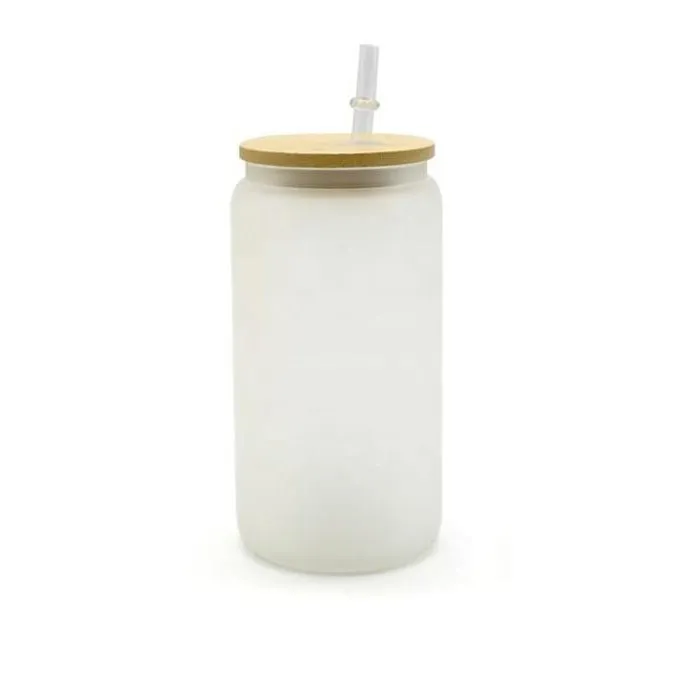 ABD Depo Süblimasyon Cam Tumbler teneke kutu Bambu kapaklar ve saman 16 oz boşluklar Buzlu Kahve Bira Bardağı Suyu Soda Kokteyl Kupaları