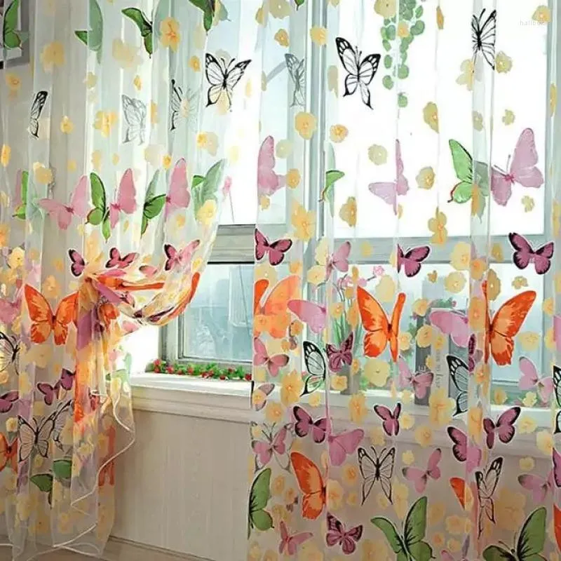 Gardin tyll gardiner f￶r sovrum och vardagsrum barns dekoration romantisk fj￤ril m￶nster transparent drapering