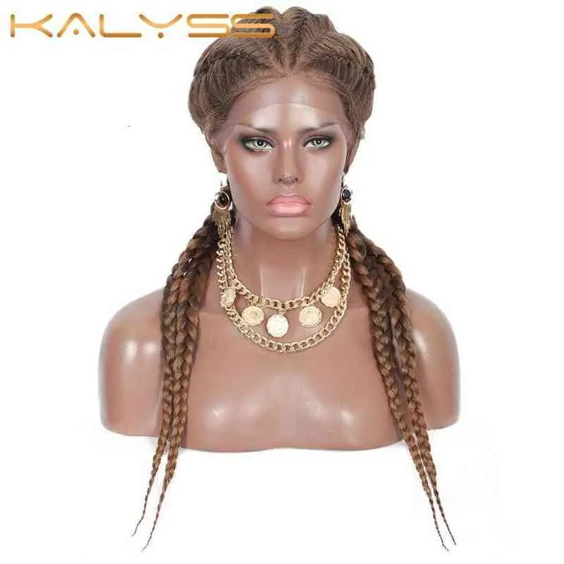 Kalyss-pelucas trenzadas en caja de 26 ", encaje frontal sintético con pelo de bebé, trenza doble holandesa para mujer, trenzas Cornrow 220121