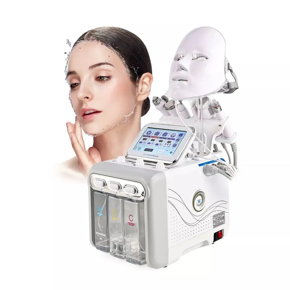 Multifunction Beauty Equipment 6 in 1 Hydrogen Oxygen Small Bubble Cleaning Instrument with pdt led therapy mask