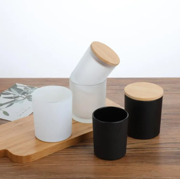 200ml 프로스트 유리 캔들 항아리 홀더 양초 컵 빈 컨테이너 Diy Aromatherapy Candle Holder With Wood Lid SN5028