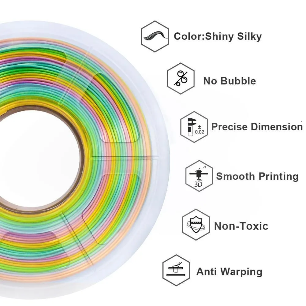 Filament en soie PLA multicolore, filament en soie pour imprimante 3D,  filament PLA 1,75 mm +/- 0,02 mm, filament d'impression 3D 1 kg