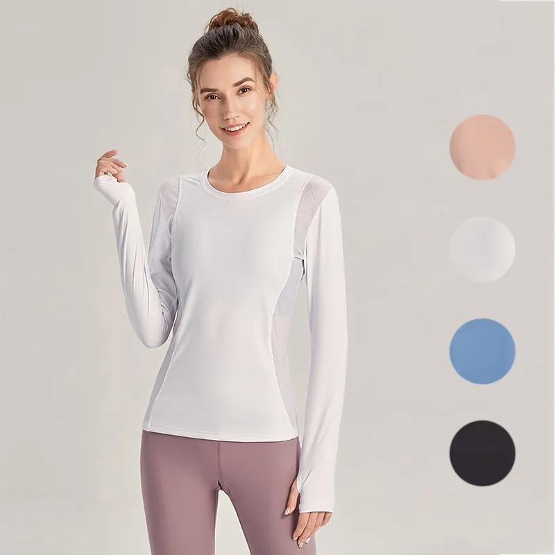 LL dames yoga-shirt met lange mouwen, blouse, effen kleur, sport, fitness, ronde hals, jogging, sportkleding, ademend #1253