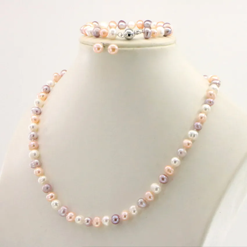 WUBIANLU 4 colors 7-8mm Pink Pearl Necklace Bracelet Earring Sets Women Jewelry Making Design Fashion Style Girl Gift Wholesale (33)