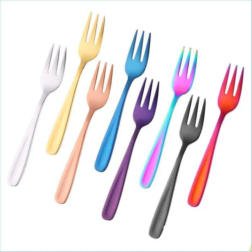 Forks Stainless Steel Cake Fork Solid Color Fruit Dessert Forks Restaurant Western Tableware Creative Household Kitchen Tablewares D Dhg9F