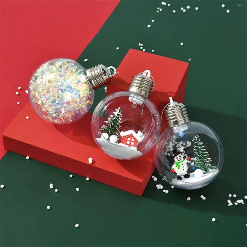 Décoration de fête Transparent Transparent DIY Arbre de Noël suspendu Boule en plastique avec lumières LED Pendentif de Noël Ornement Cadeau Navidad Décor 2022