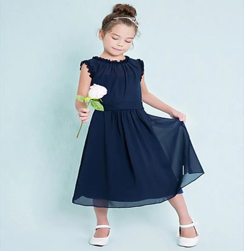 Custom Made Dark Navy Junior Bridesmaid Dresses Cheap Column Jewel