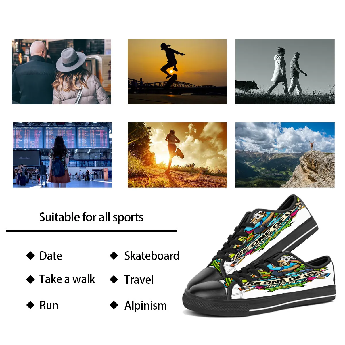 Scarpe personalizzate fai-da-te Classic Canvas Skateboard casual Accetta tripla personalizzazione nera Stampa UV low Cut sneakers sportive da donna da uomo impermeabili taglia 38-45 COLOR229