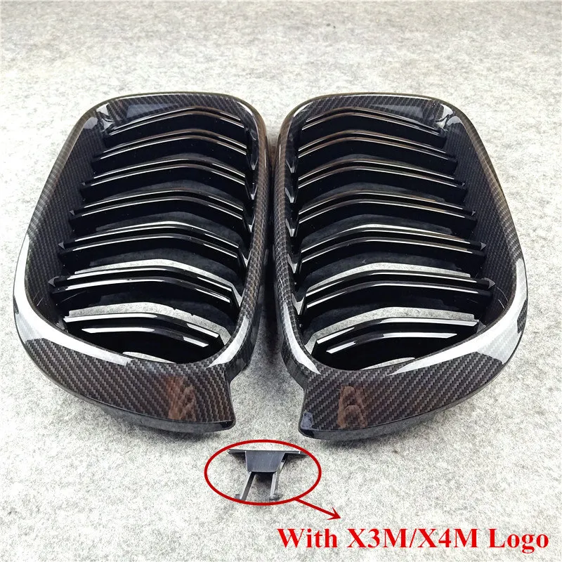 Pair Mesh Grilles For BMW X3 X4 F25 F26 Dual Line Glossy Black Kidney Grille Front Bumper Grill 2014-2016 Left and Right