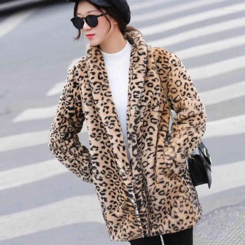 Women's Fur Faux Coat Women Korean Leopard Print Long Jacket Autumn Winter 2022 Coats Women's Jackets Leopardo Mujer KJ979