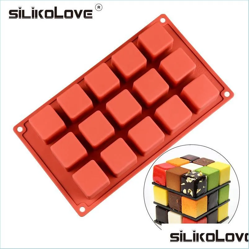 Baking Moulds Silikolove 15 Cavity Cube Square Shape Sile Mold For Cake Decorating Tools Diy Dessert Mods Kitchen Baking 220601 Drop Dhzh1