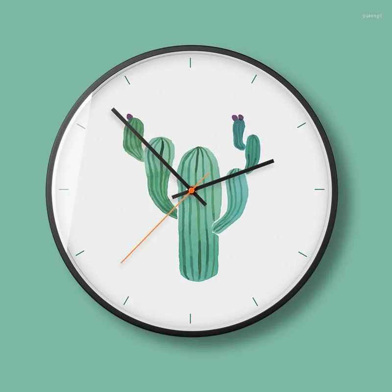 Horloges murales Fresh Cactus Clock Salon Chambre Enfants Nordic Minimalist Green Plant Mute