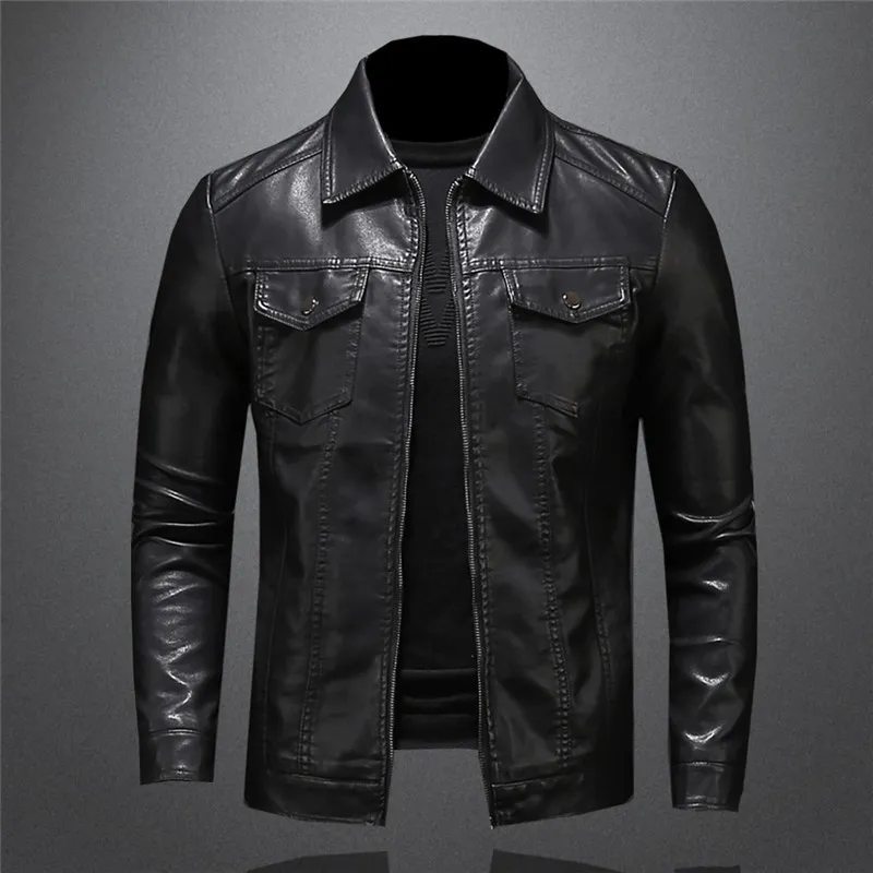 Herren Pelz Kunstpelz Herren Motorrad Lederjacke Große Tasche Schwarz Reißverschluss Revers Slim Fit Männlich Frühling und Herbst Hochwertiger PU-Mantel M5XL 221114