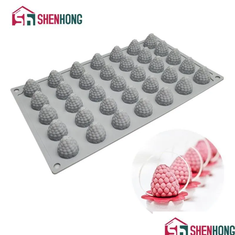 Baking Moulds Shenhong Cranberry Sile Cake Molds 35 Cavity Raspberry Stberry Dessert Placing Decoration Mod Fondant Pastry Baking 22 Dhgb6